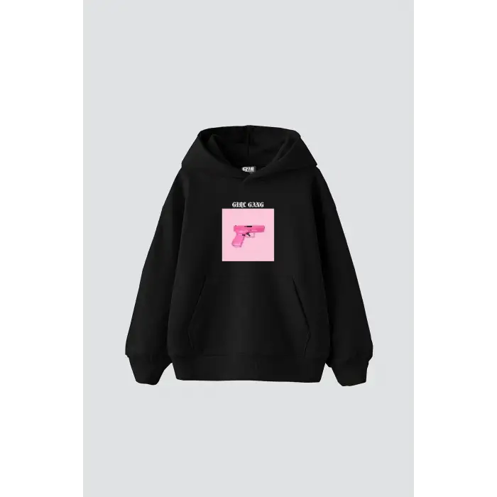 Girl Gang Baskılı Oversize Unisex Siyah