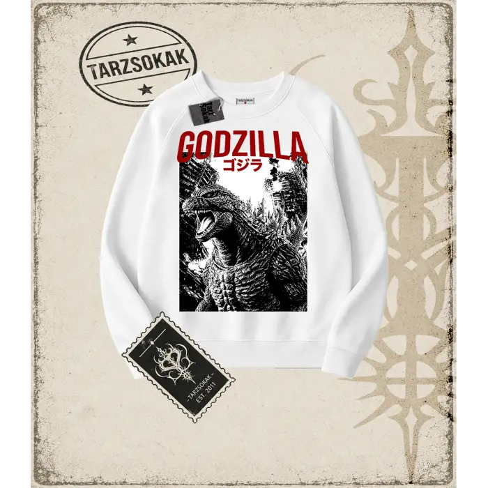 GODZILLA Oversize Unisex Bisiklet Yaka Sweatshirt