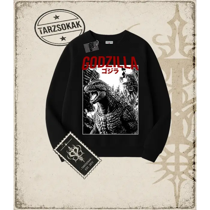 GODZILLA Oversize Unisex Bisiklet Yaka Sweatshirt