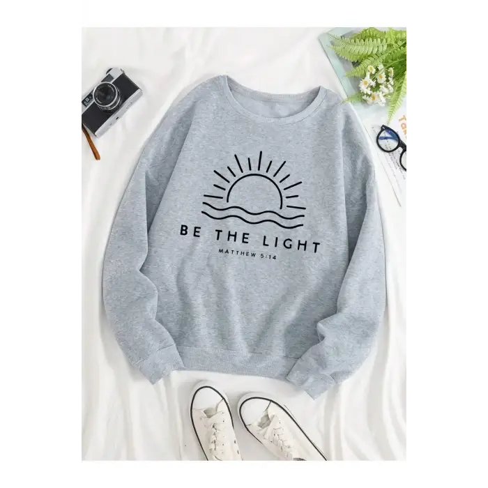 Göğüs Baskılı Üç İplik Ünisex Oversize Sweatshirt Gri