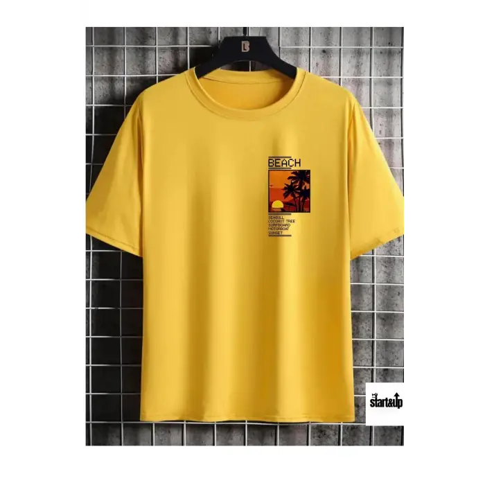 Göğüs Beach Baskılı Oversize Erkek T-Shirt