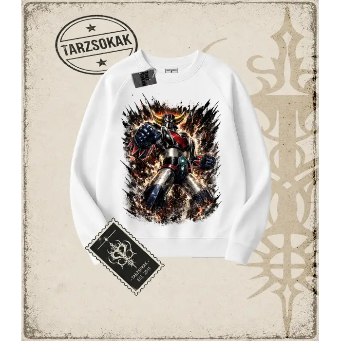 Goldorak Anime Baskılı Oversize Unisex Bisiklet Yaka Sweatshirt