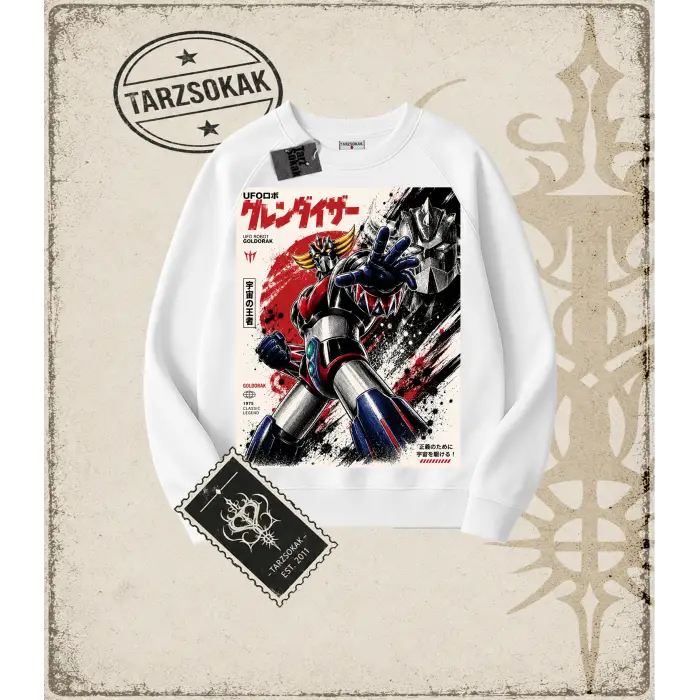 Goldorak Anime Baskılı Oversize Unisex Bisiklet Yaka Sweatshirt
