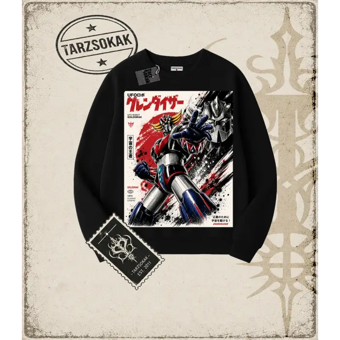 Goldorak Anime Baskılı Oversize Unisex Bisiklet Yaka Sweatshirt