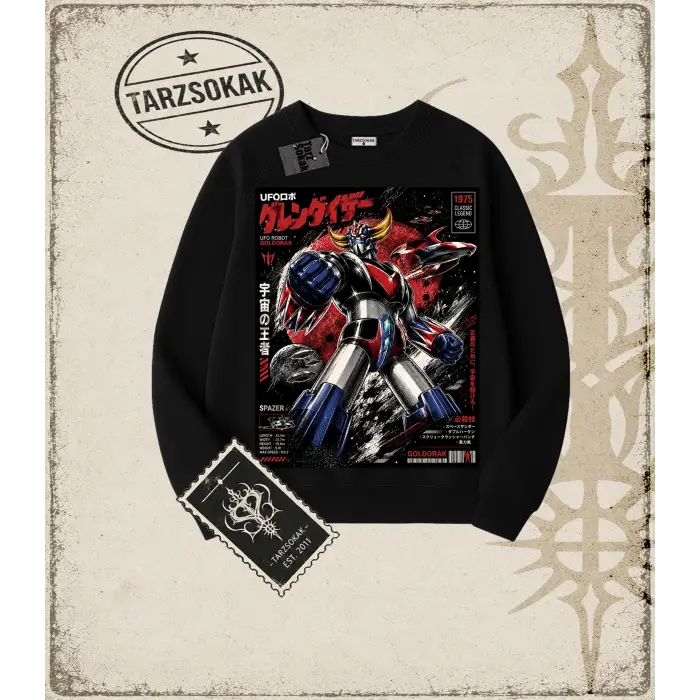 Goldorak Anime Baskılı Oversize Unisex Bisiklet Yaka Sweatshirt
