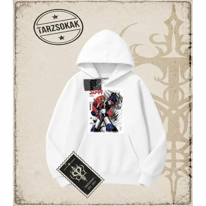 Goldorak Anime Baskılı Oversize Unisex Kapşonlu Sweatshirt
