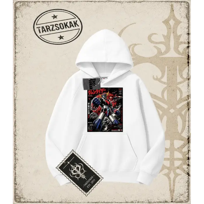 Goldorak Anime Baskılı Oversize Unisex Kapşonlu Sweatshirt