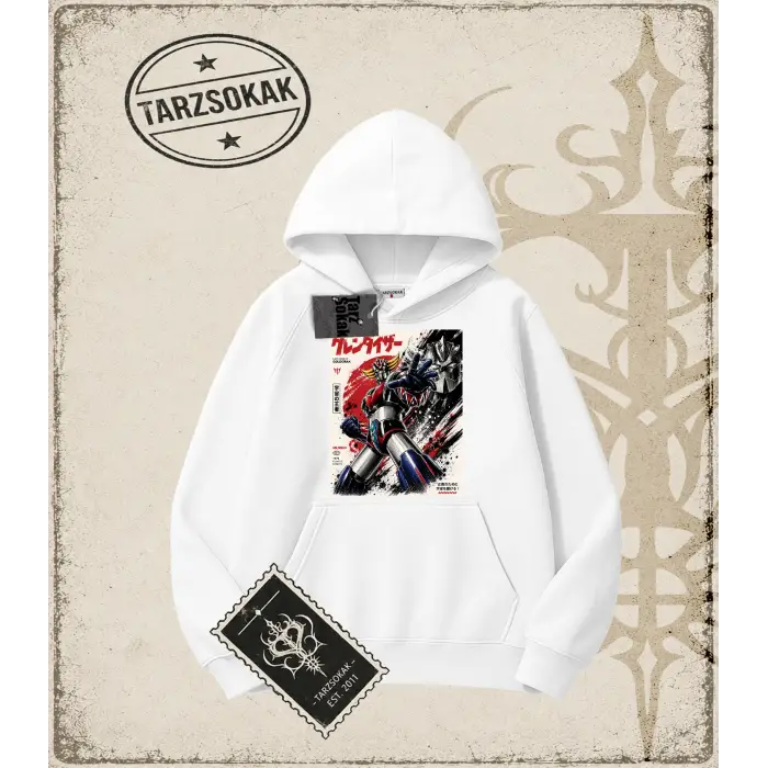 Goldorak Anime Baskılı Oversize Unisex Kapşonlu Sweatshirt