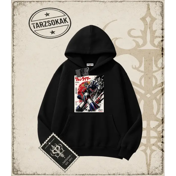 Goldorak Anime Baskılı Oversize Unisex Kapşonlu Sweatshirt