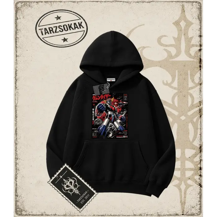 Goldorak Anime Baskılı Oversize Unisex Kapşonlu Sweatshirt