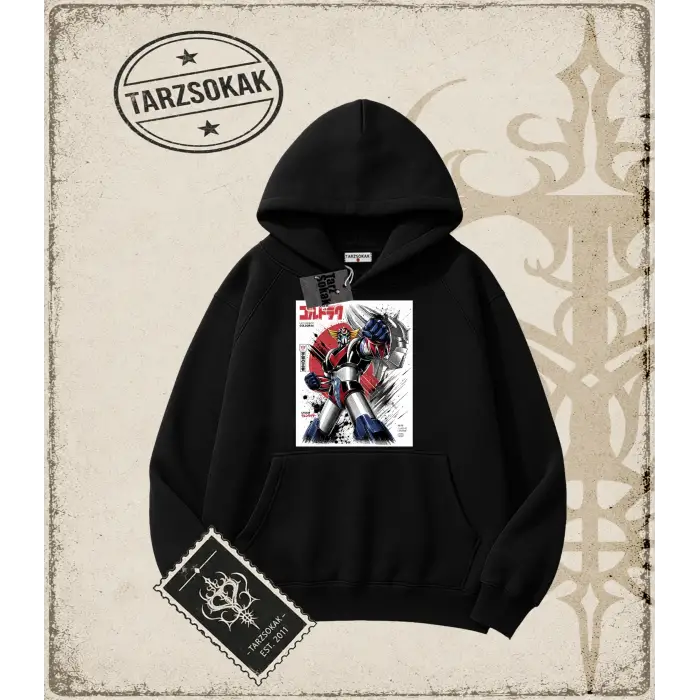 Goldorak Anime Baskılı Oversize Unisex Kapşonlu Sweatshirt