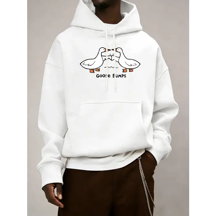 Good Bumps Ducks Baskılı Erkekler Sonbahar Kapüşonlular Cep Trendy Tişörtü Rahat Hip Hop Uzun