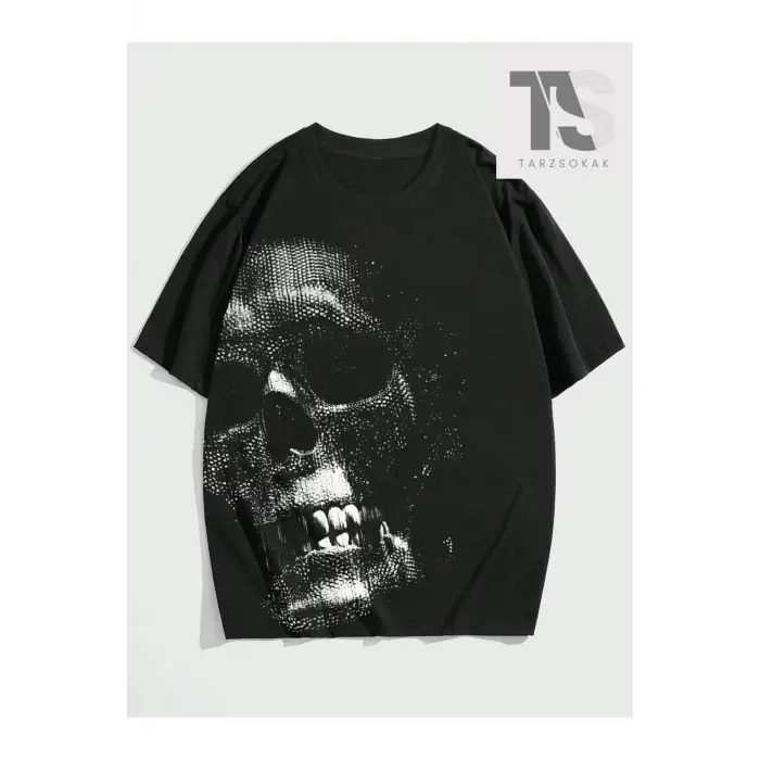 Goth Erkek Kafatası Baskılı Tişört