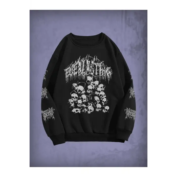 Goth Skull & Letter Graphic Thermal Lined Sweatshirt