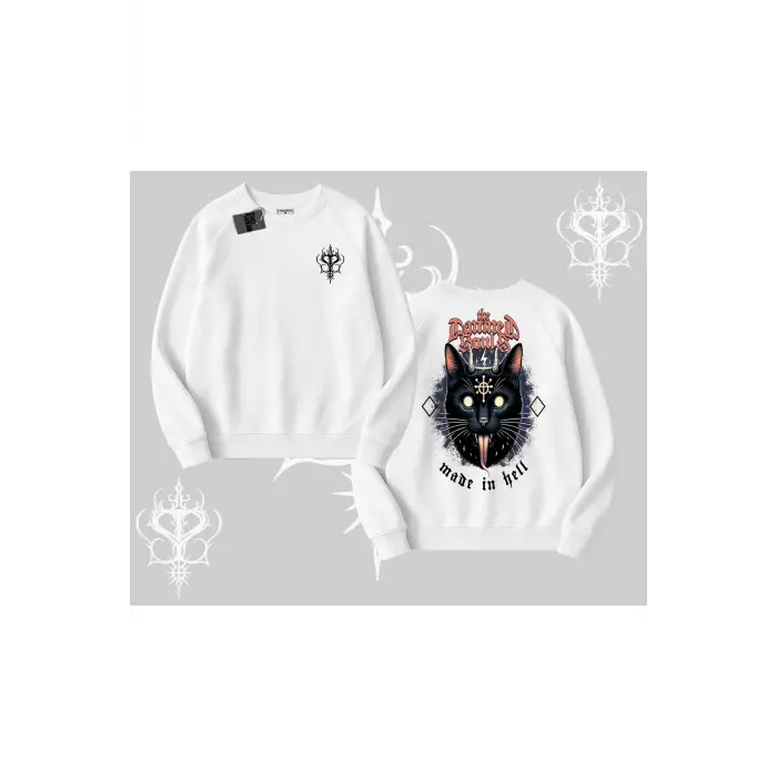 Gothic Cat Made in Hell Baskılı Sweatshirt Biskilet Sweatshirt