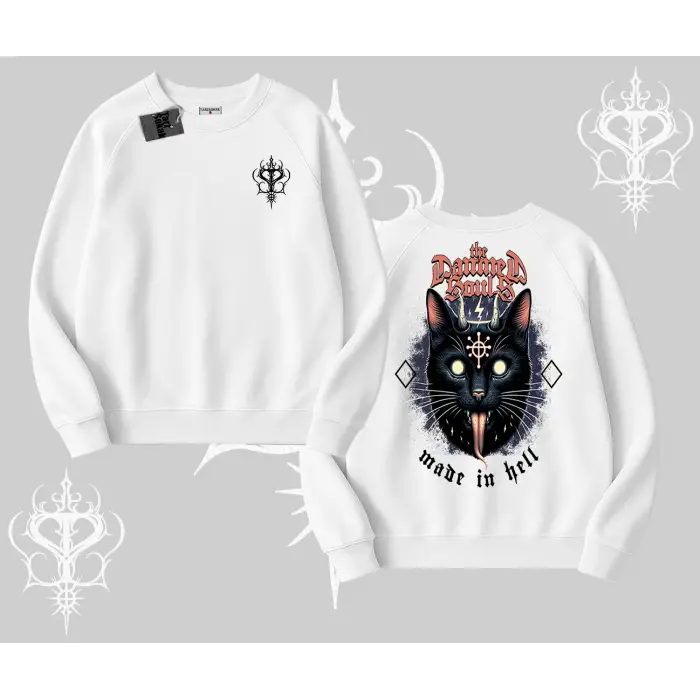 Gothic Cat Made in Hell Baskılı Sweatshirt Biskilet Sweatshirt