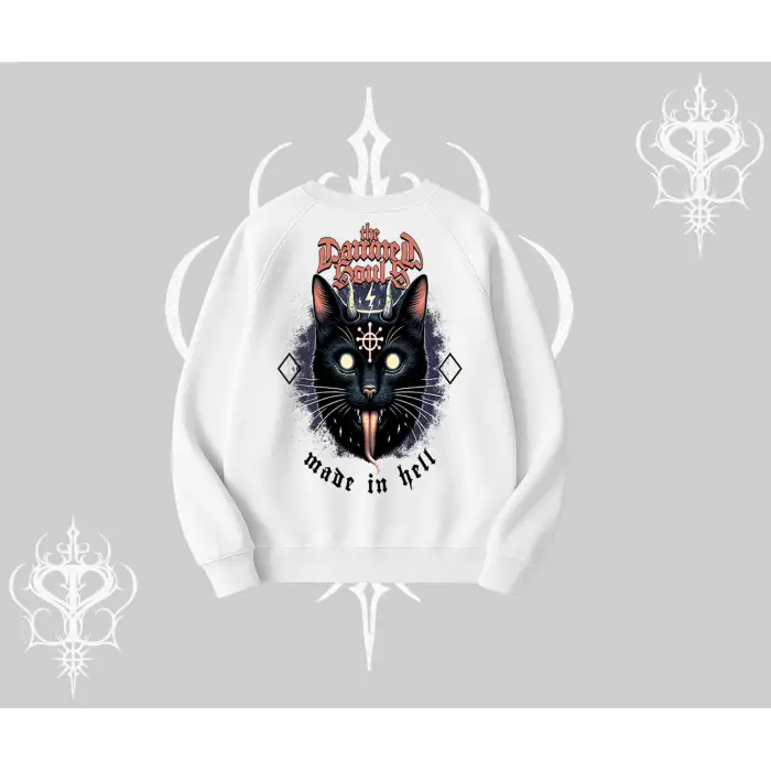 Gothic Cat Made in Hell Baskılı Sweatshirt Biskilet Sweatshirt