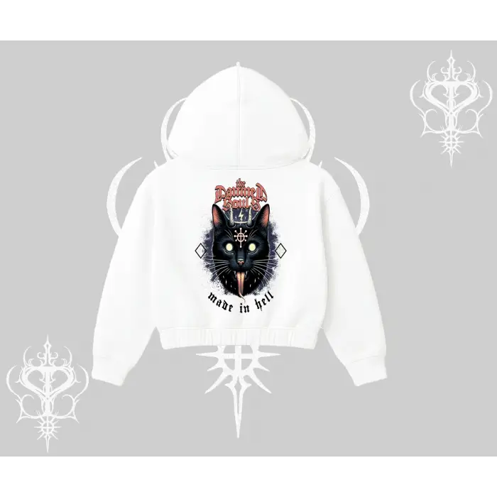 Gothic Cat Made in Hell Baskılı Sweatshirt Kapşonlu Crop Sweatshirt