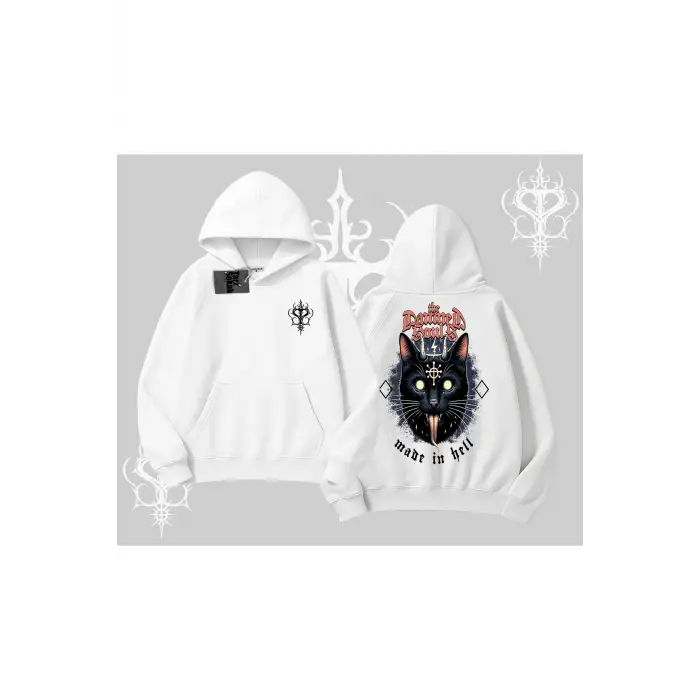Gothic Cat Made in Hell Baskılı Sweatshirt Kapşonlu Sweatshirt