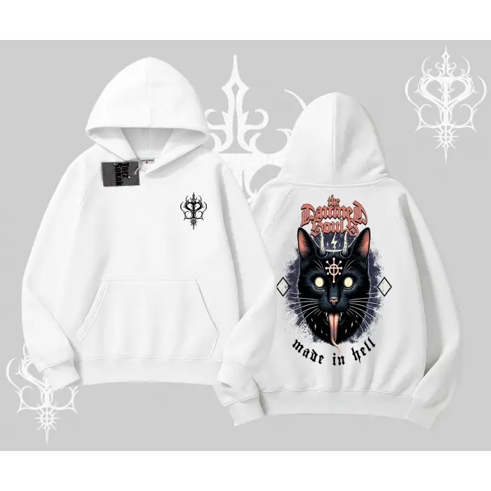 Gothic Cat Made in Hell Baskılı Sweatshirt Kapşonlu Sweatshirt