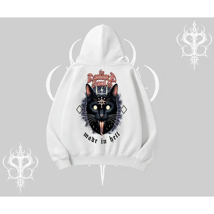 Gothic Cat Made in Hell Baskılı Sweatshirt Kapşonlu Sweatshirt