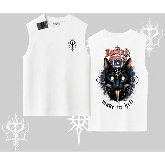 Gothic Cat Made in Hell Baskılı Sweatshirt Kolsuz Tshirt