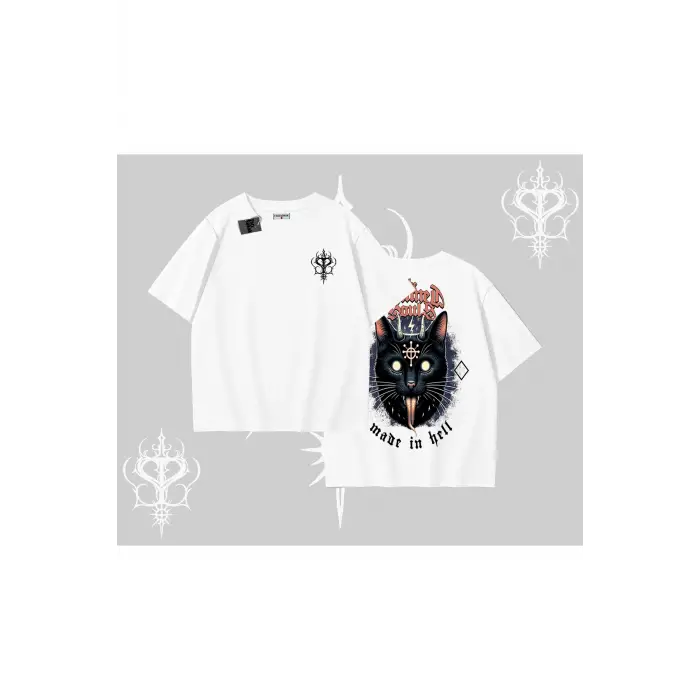 Gothic Cat Made in Hell Baskılı Sweatshirt Oversize Tshirt