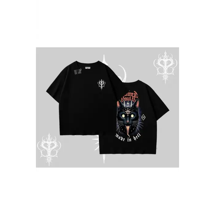 Gothic Cat Made in Hell Baskılı Sweatshirt Oversize Tshirt