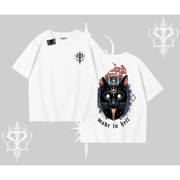 Gothic Cat Made in Hell Baskılı Sweatshirt Oversize Tshirt