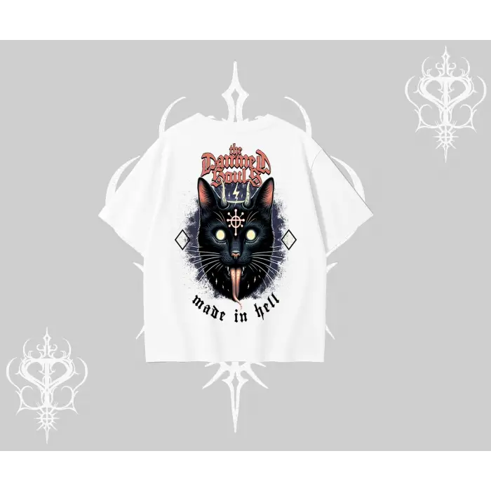 Gothic Cat Made in Hell Baskılı Sweatshirt Oversize Tshirt