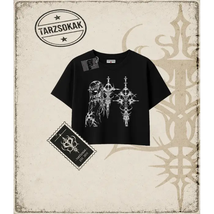 Gotik & Grunge STREETWEAR Anime Sword Gotik Y2K Crop Tişört