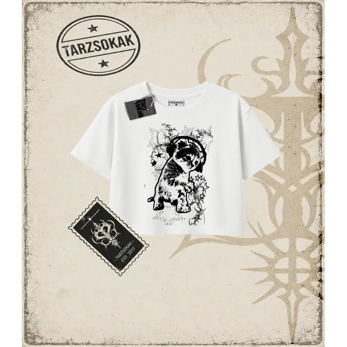 Gotik & Grunge STREETWEAR CAT RETRO (1) Crop Tişört