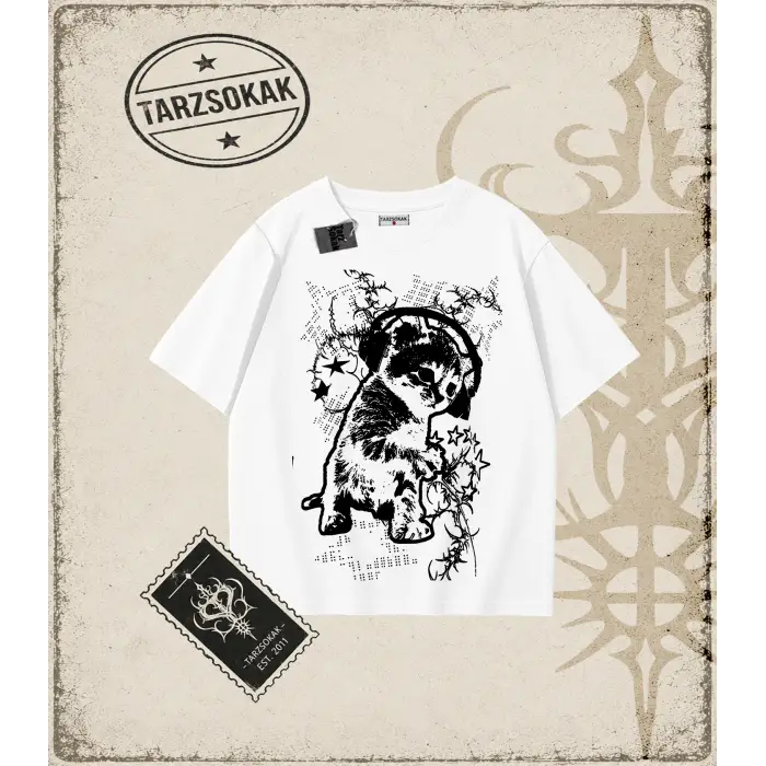 Gotik & Grunge STREETWEAR CAT RETRO (1) Tişört