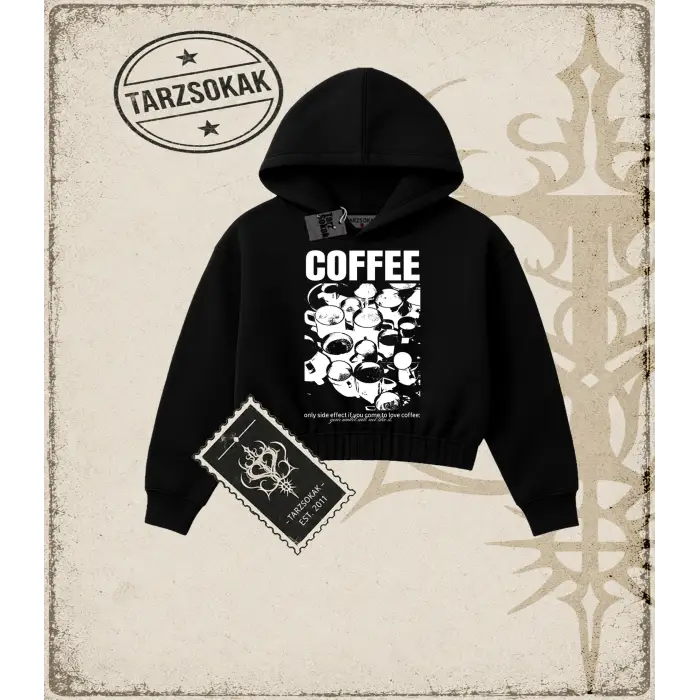 Gotik & Grunge STREETWEAR COFFE DREAM Crop Kapşonlu Sweatshirt