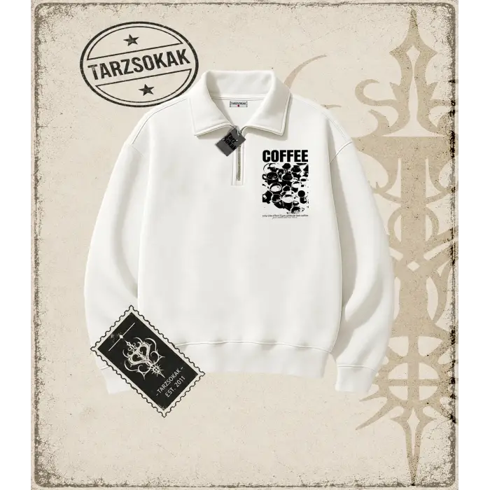 Gotik & Grunge STREETWEAR COFFE DREAM Yarım Fermuarlı Sweatshirt
