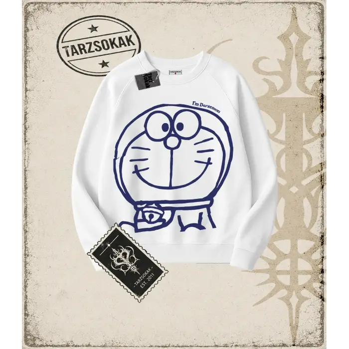 Gotik & Grunge STREETWEAR Doraemon Bisiklet Yaka Sweatshirt