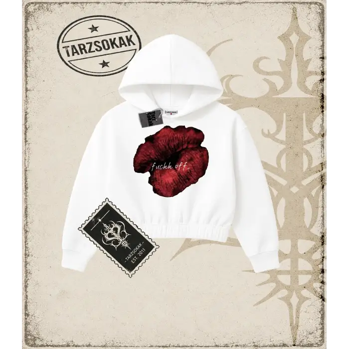Gotik & Grunge STREETWEAR LIPS OFF Crop Kapşonlu Sweatshirt