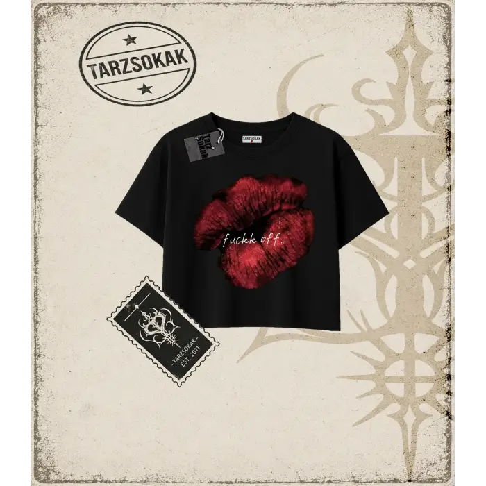 Gotik & Grunge STREETWEAR LIPS OFF Crop Tişört