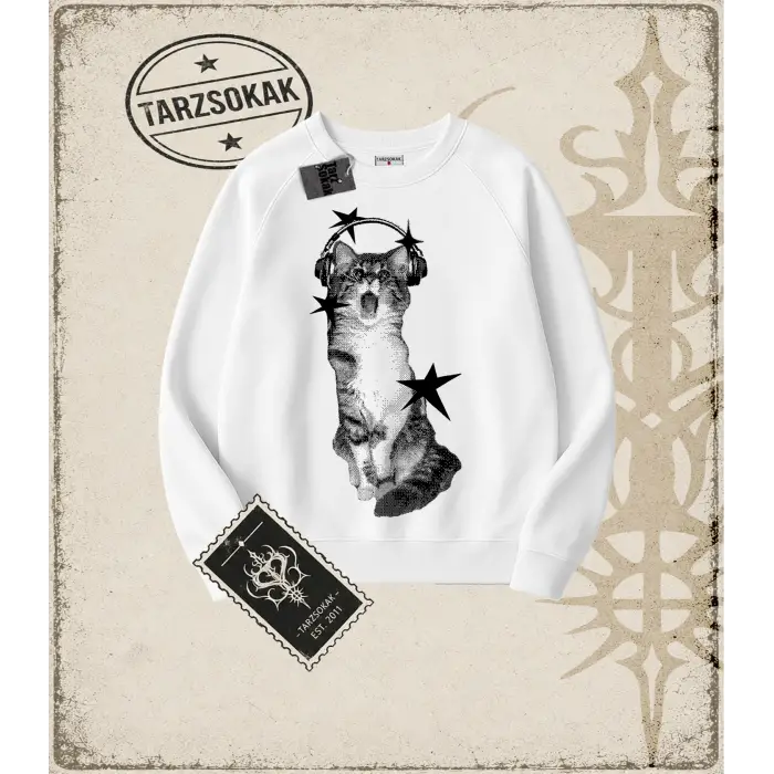 Gotik & Grunge STREETWEAR Meow Bisiklet Yaka Sweatshirt