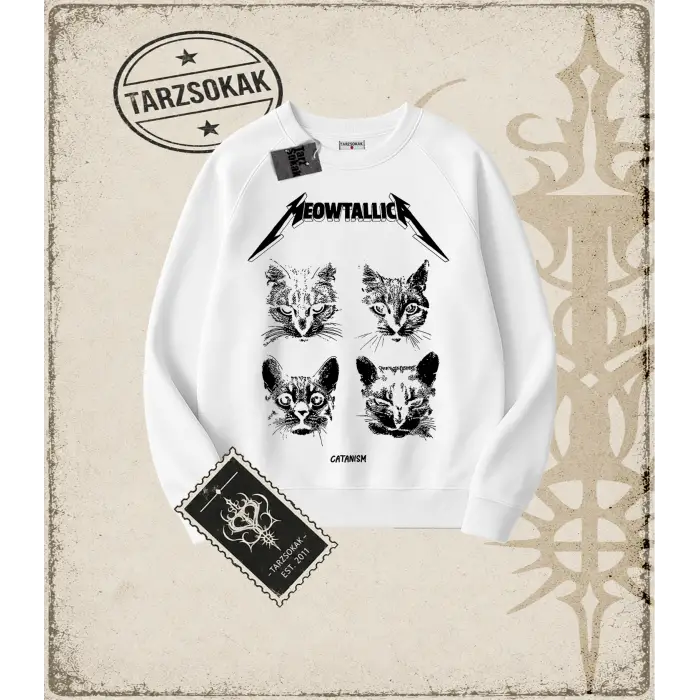 Gotik & Grunge STREETWEAR MEOWTALLICA Bisiklet Yaka Sweatshirt