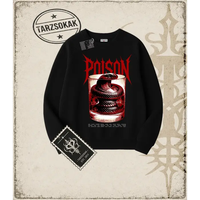 Gotik & Grunge STREETWEAR POISON Bisiklet Yaka Sweatshirt