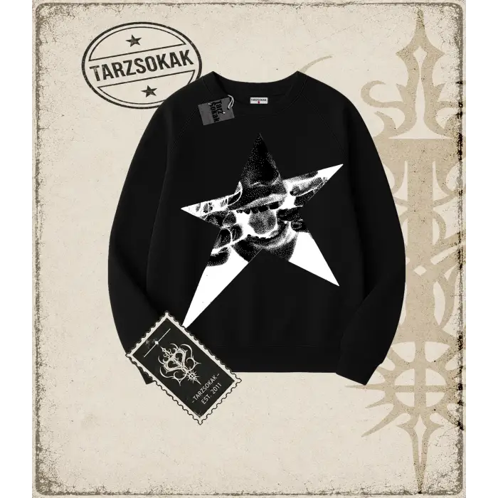 Gotik & Grunge STREETWEAR RETRO STAR GRIL Bisiklet Yaka Sweatshirt