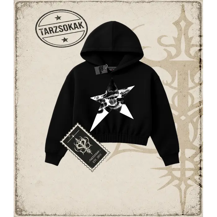 Gotik & Grunge STREETWEAR RETRO STAR GRIL Crop Kapşonlu Sweatshirt