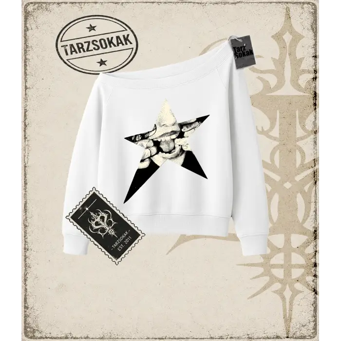 Gotik & Grunge STREETWEAR RETRO STAR GRIL Kayık Yaka Sweatshirt