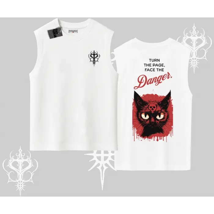 Gotik Kedi Arka Baskılı Kolsuz Tshirt