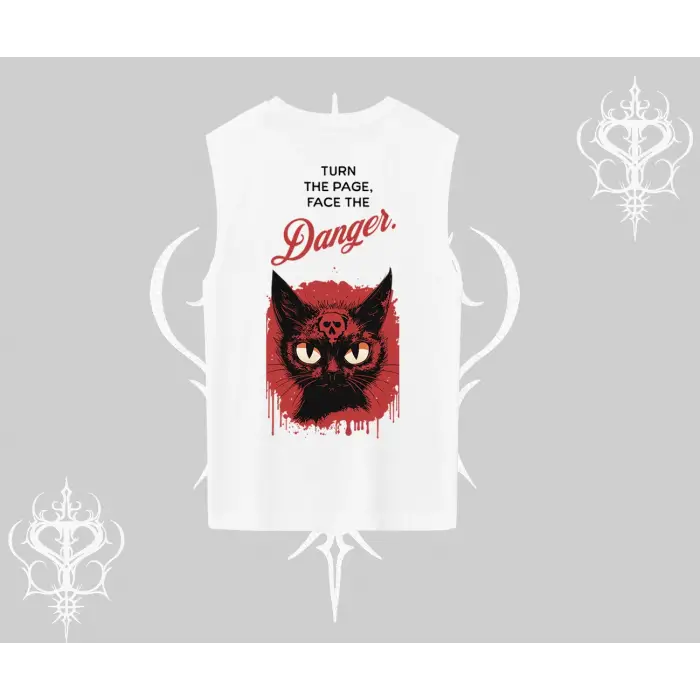 Gotik Kedi Arka Baskılı Kolsuz Tshirt