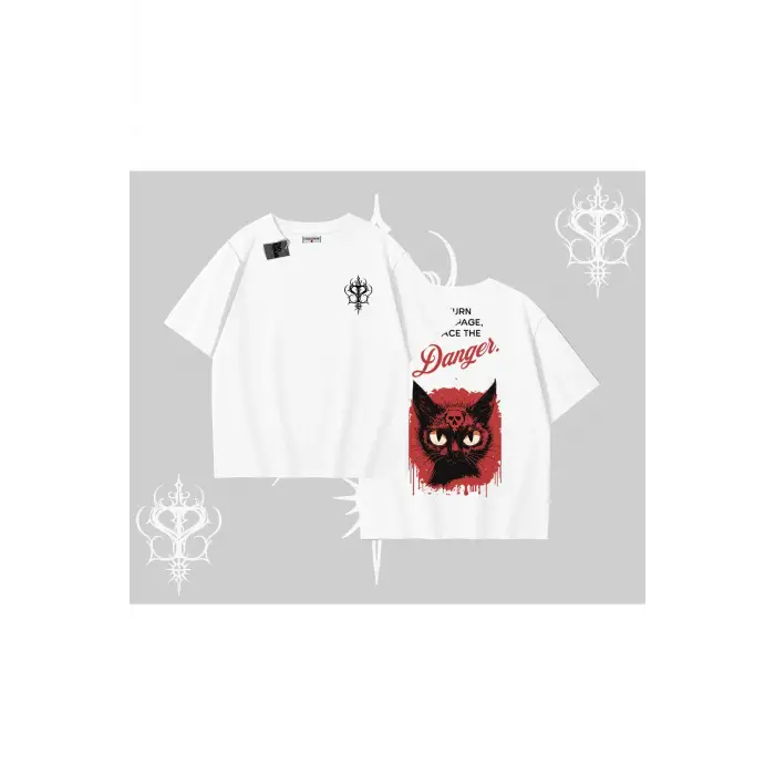 Gotik Kedi Arka Baskılı Oversize Tshirt