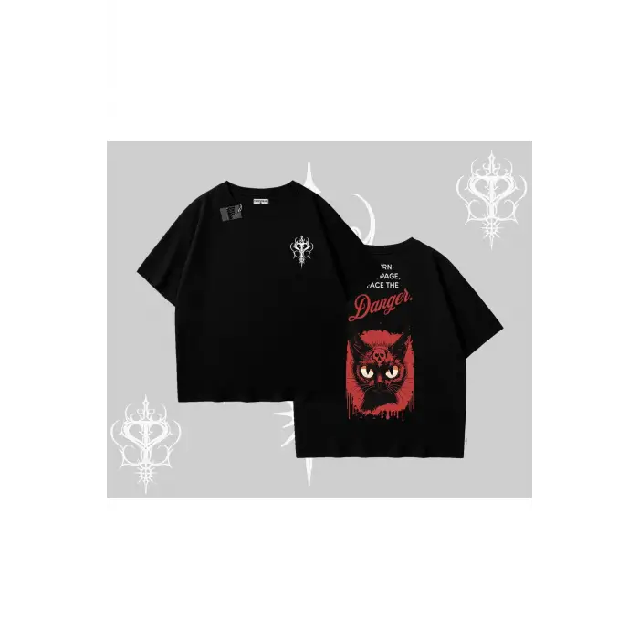 Gotik Kedi Arka Baskılı Oversize Tshirt