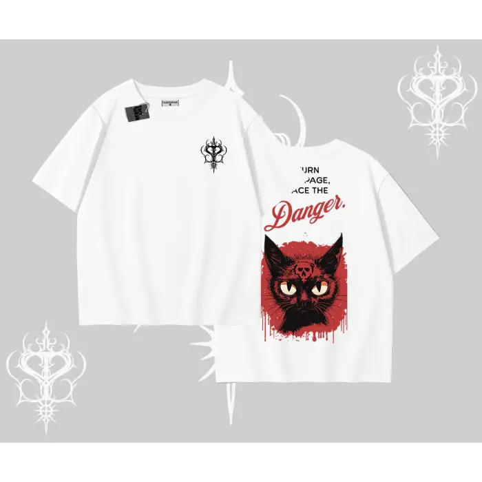 Gotik Kedi Arka Baskılı Oversize Tshirt