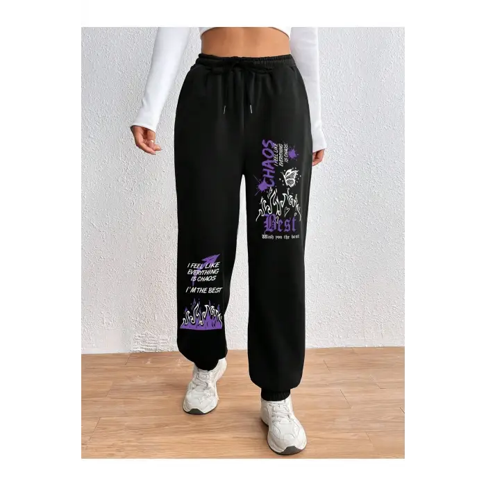 Graphic Drawstring Waist 4 Mevsim Eşofman